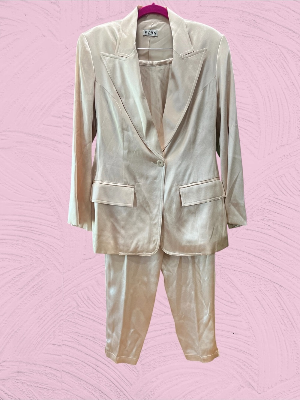 BCBG Max Azria Vintage Single-Breasted Satin Blazer and Trousers Suit Set